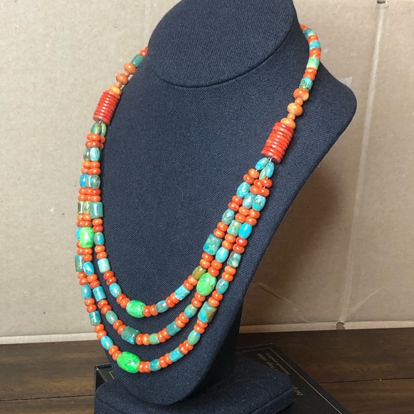 JAY KING DTR Desert Rose Turquoise Coral Triple Strand Sterling Silver Necklace - Picture 3 of 17